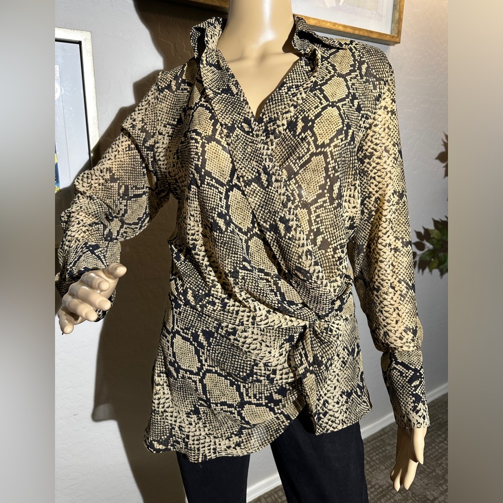 Zara Snake Print Blouse - Black and Tan